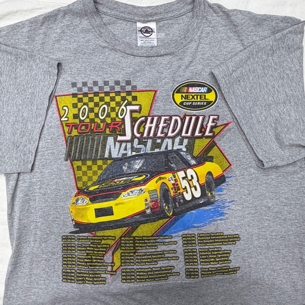 2006 NASCAR Nextel Cup Series Tour Schedule‎ Grey T Shirt Race Car Graphic Large